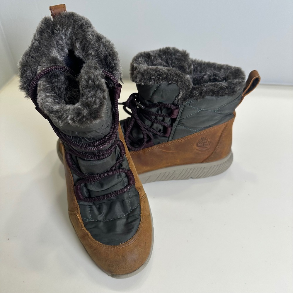 Timberland Courmayeur Valley Waterproof Boots Brown Leather Faux Fur A23BP 6.5 - Picture 1 of 9